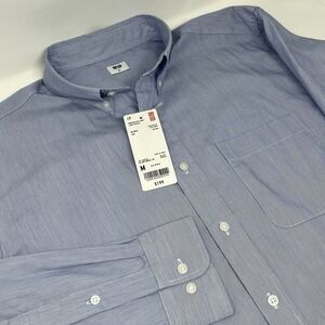 UNIQLO Men's Broadcloth Button-Down Shirt Hairline Stripe 65 Blue NWT Size M